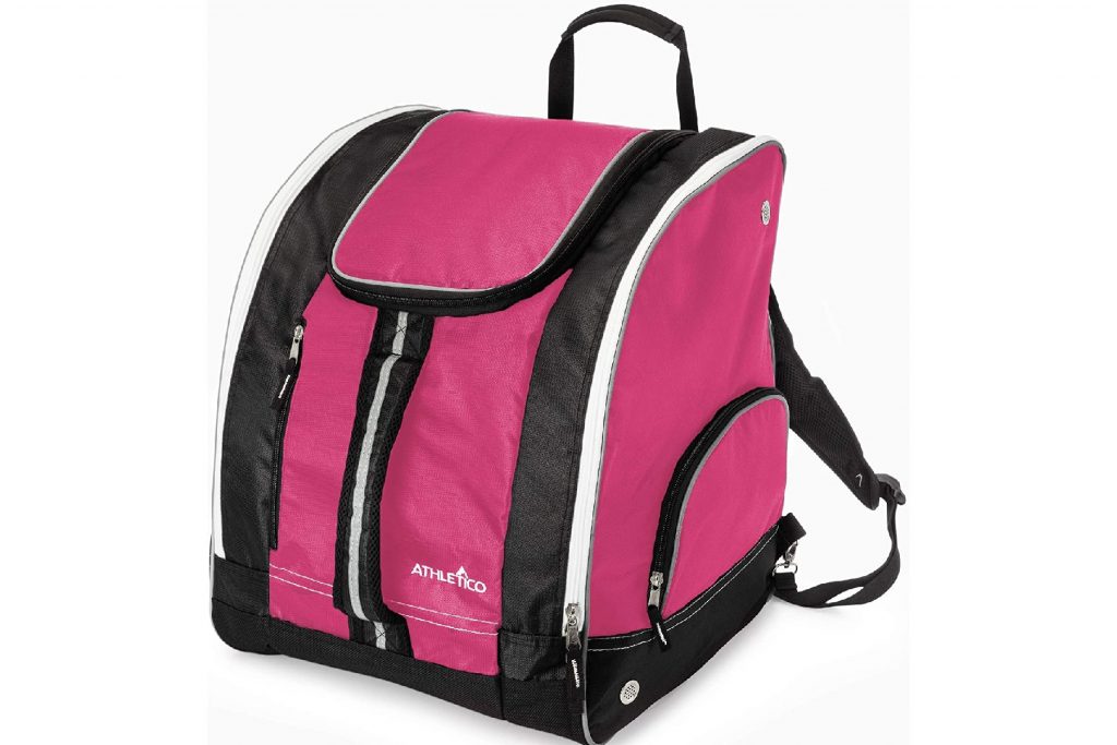 Athletico ski boot bag in pink with black detailing.