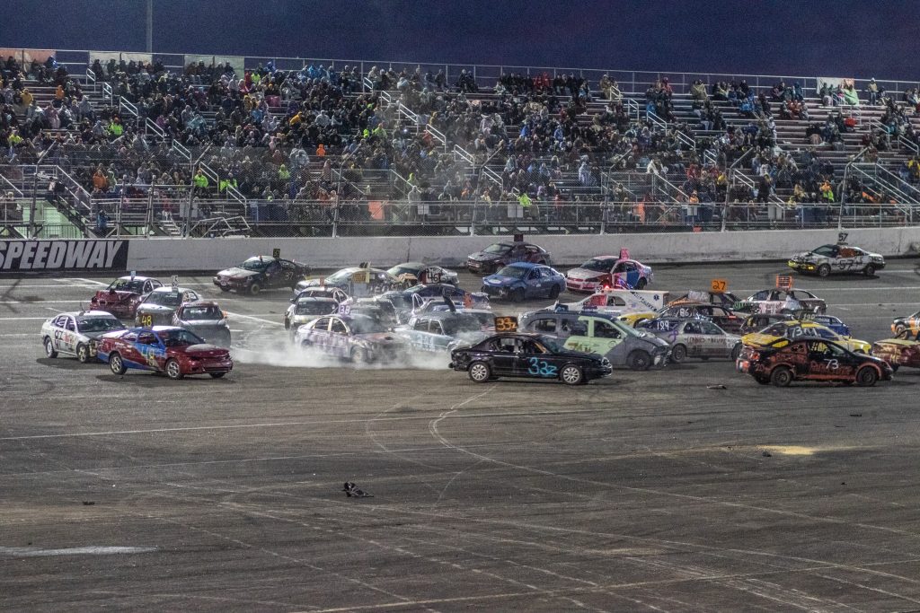 A car show at Lake Erie Speedway at night. A car show at Lake Erie Speedway at night.