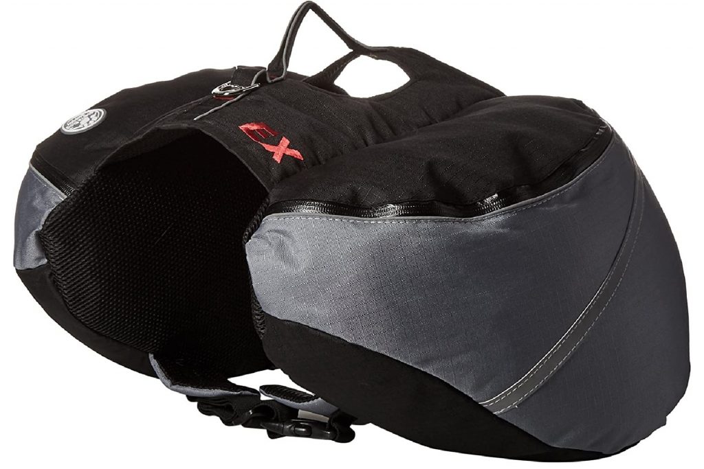 Doggles dog hiking backpack in black and gray.