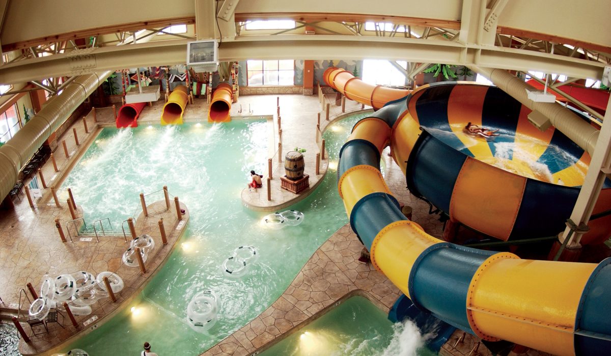 indoor water parks in ohio Aerial view of the Great Wolf Lodge waterpark, one of the indoor water parks in Ohio.