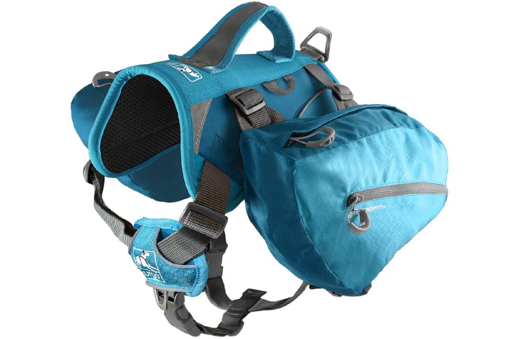 Kurgo Baxter dog hiking backpack in blue.