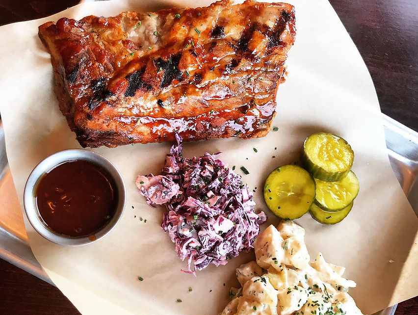 Grilled meat with veggies on the side from Seward Brewing Company; one of the family-friendly Seward restaurants.