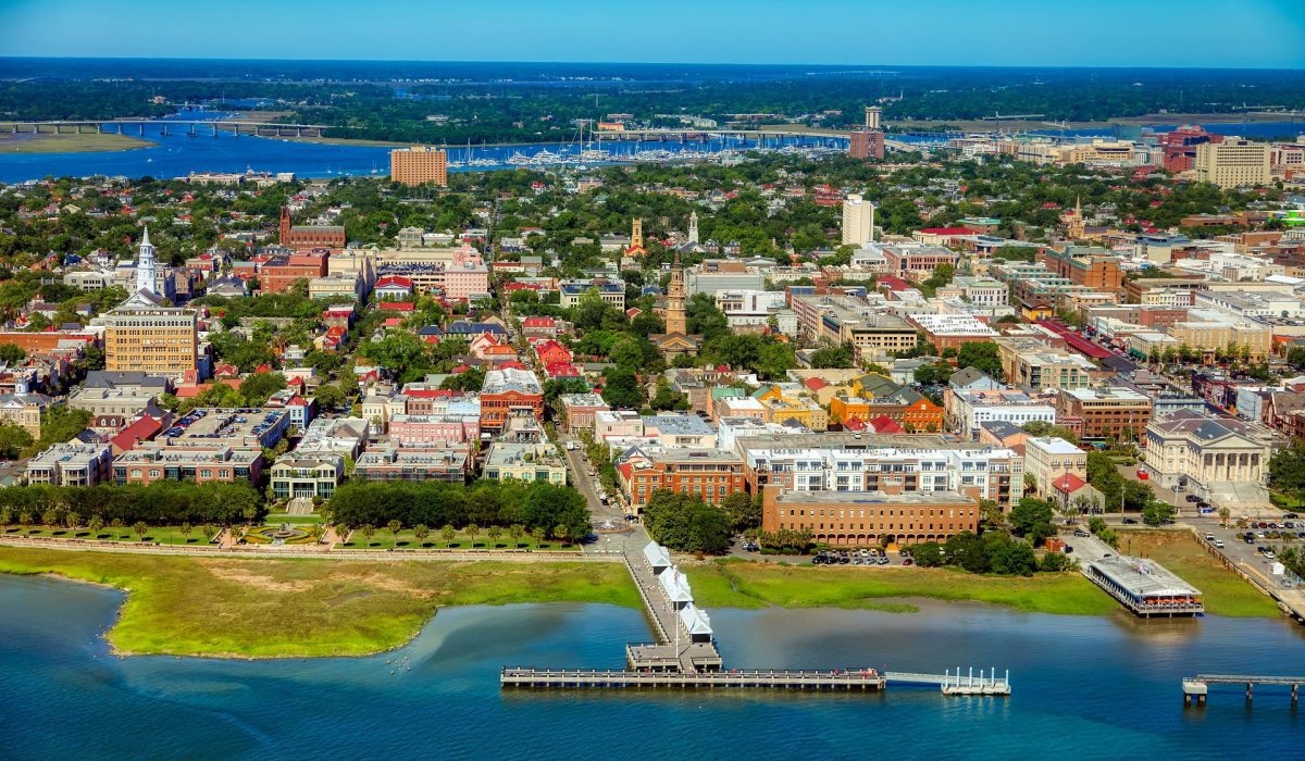 where to stay in charleston sc Aerial view of Charleston, South Carolina.