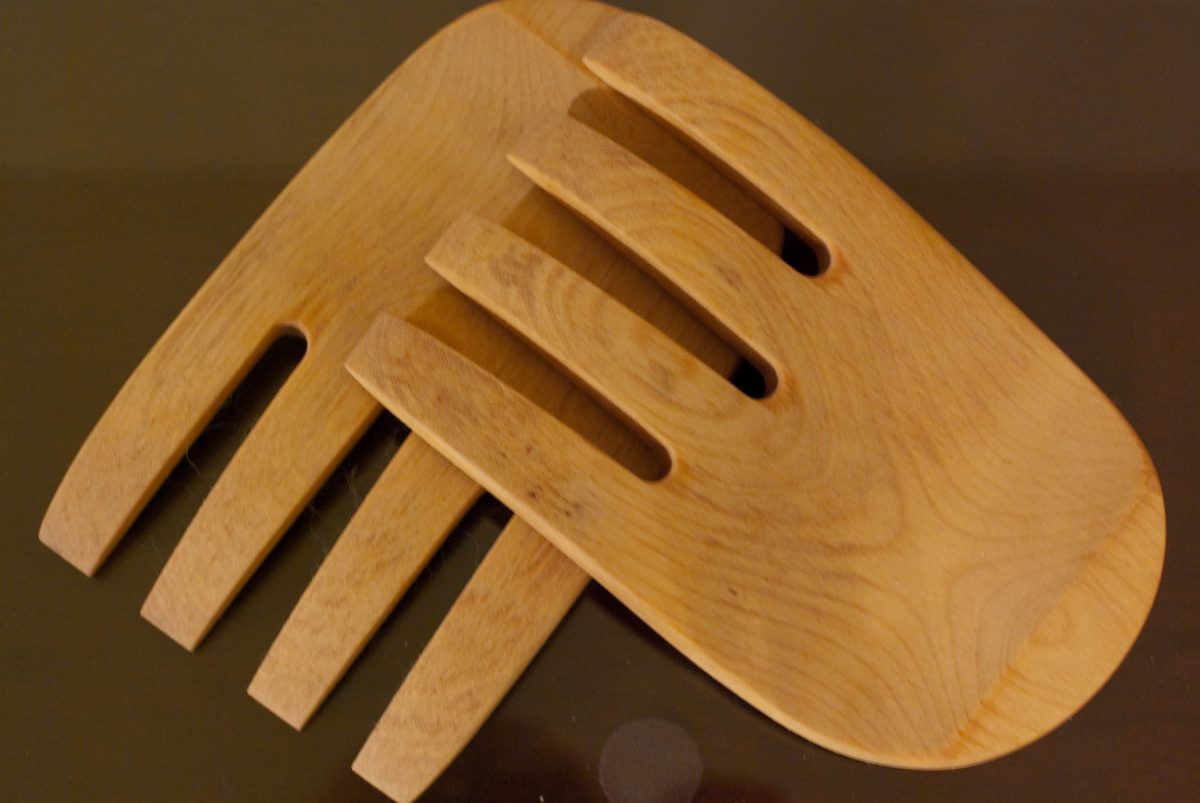 Wooden Alaska bear claw salad tongs.