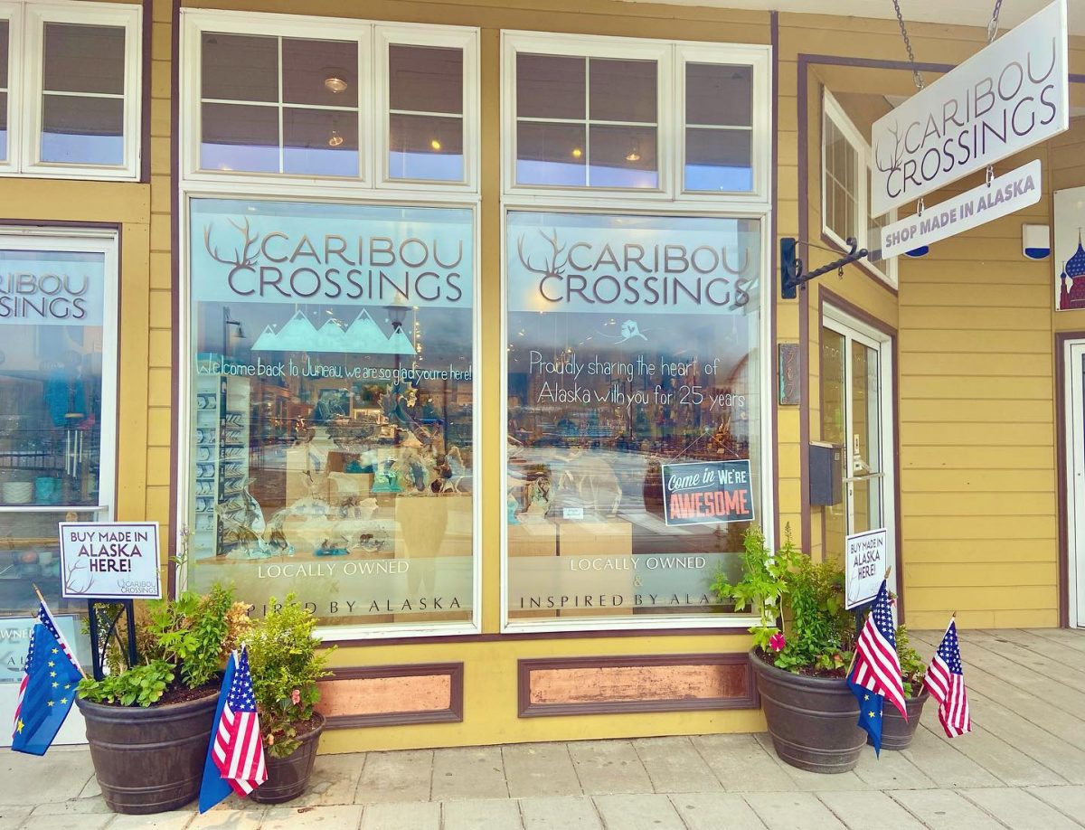Exterior of Caribou Crossings, where you can get the best souvenirs from Juneau, Alaska.