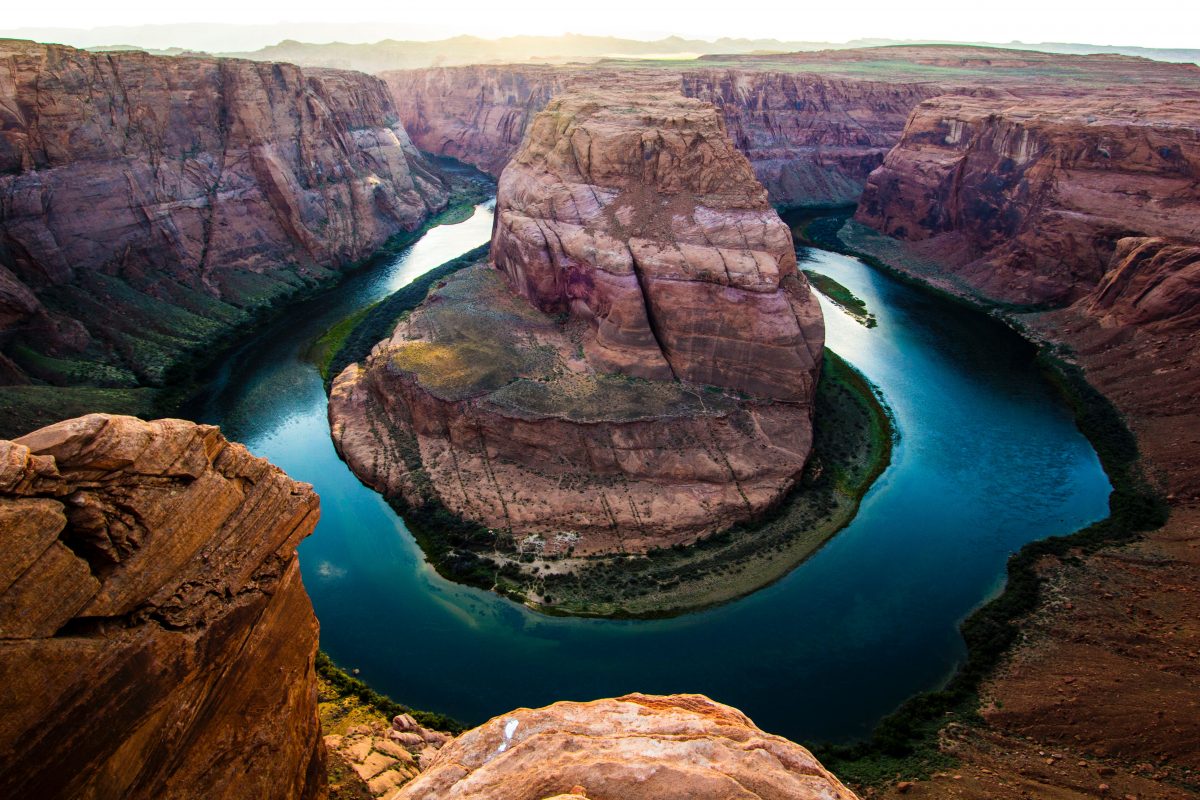 Bird’s-eye angle of Horseshoe Bend in the Grand Canyon, Arizona.