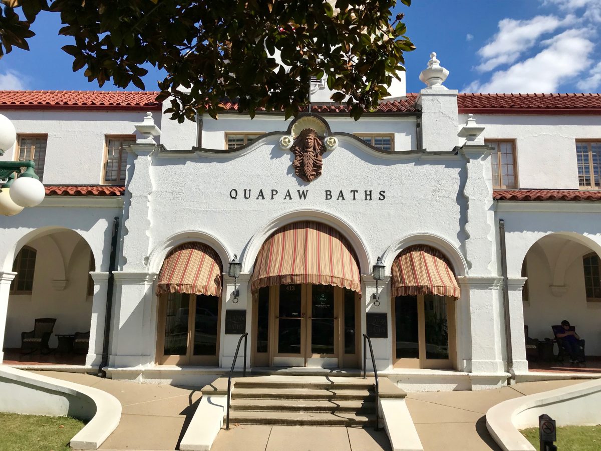 Exterior of the Quapaw Bathhouse at Hot Springs National Park, Arkansas.