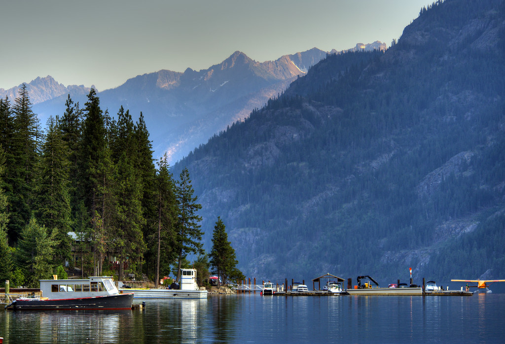 Boats on Lake Chelan in North Cascades National Park, Washington.