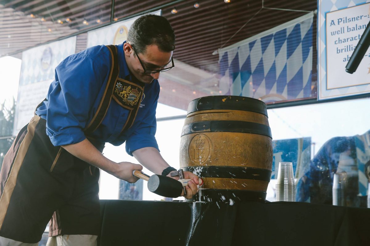The ceremonial keg tap during Oktoberfest in New York.