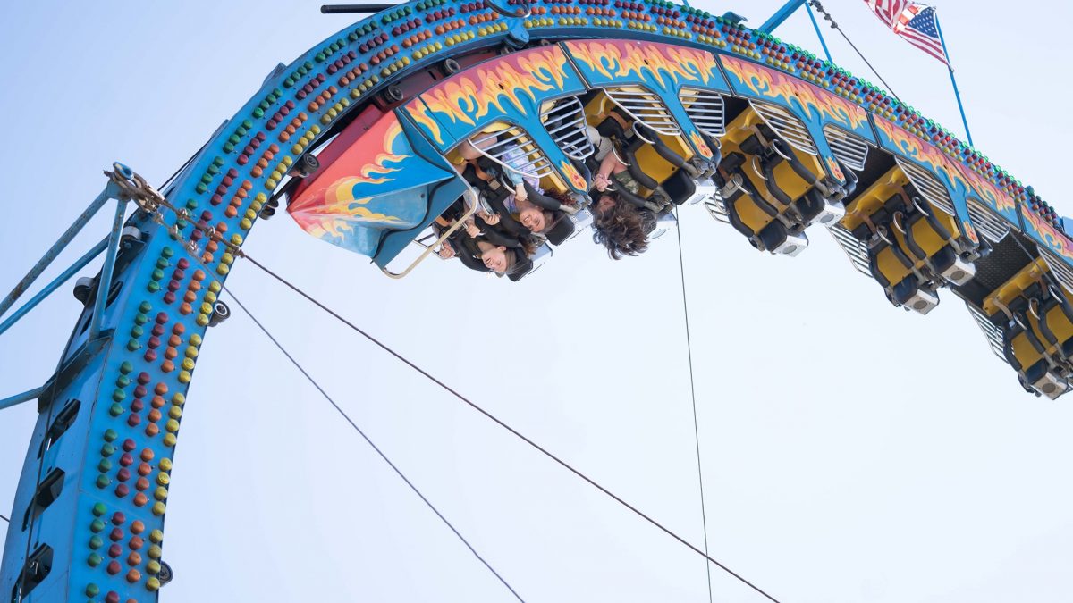 Kids on the rollercoaster at Oktoberfest, Oklahoma Tulsa.