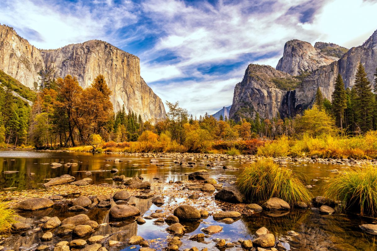 Hues of yellows and orange in Yosemite National Park, one of the best fall vacations in the US.