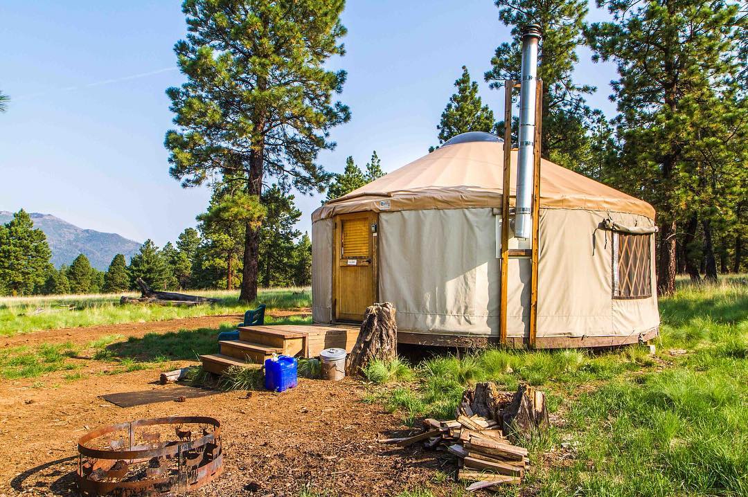 Exterior of one of the yurt camping sites at Arizona Nordic Village, Flagstaff. 
