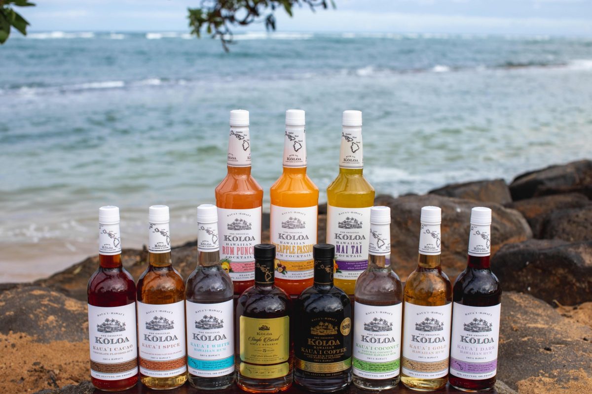 bottles of different flavored hawaiian rum from kōloa rum company.
