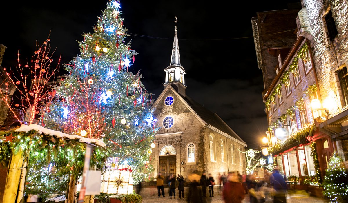 The Petit-Champlain at Lower Old Town at night on christmas event