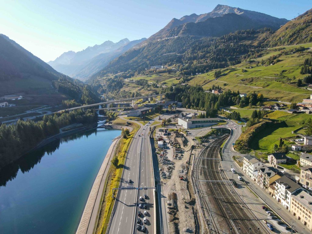 Cars in queue waiting to enter the Gotthard motorway tunnel at Airolo on the Swiss alps Cars in queue waiting to enter the Gotthard motorway tunnel at Airolo on the Swiss alps