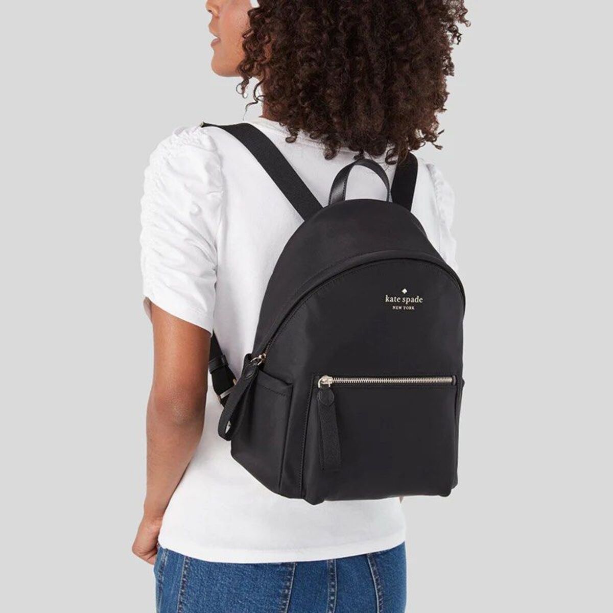 Kate Spade New York Staci Dome Top Zip Backpack Warm Beige Black Multi  Leather