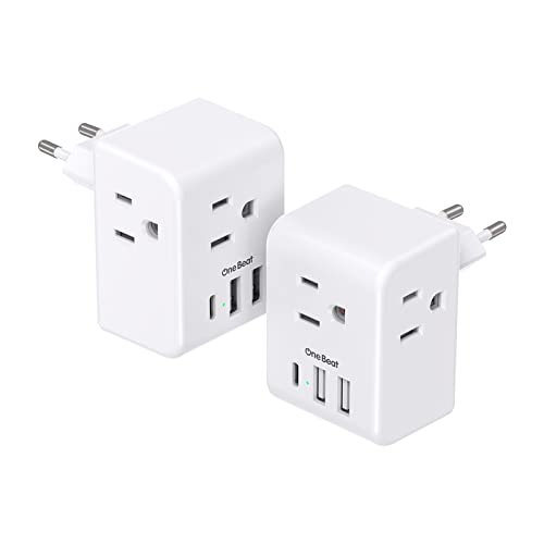 2 Pack European Travel Plug Adapter with 3 Outlets and 3 USB Ports