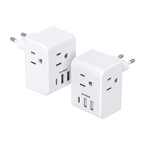 2 Pack European Travel Plug Adapter with 3 Outlets and 3 USB Ports
