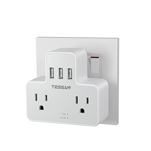 TESSAN Type G Power Converter with 2 Outlets 3 USB Charger