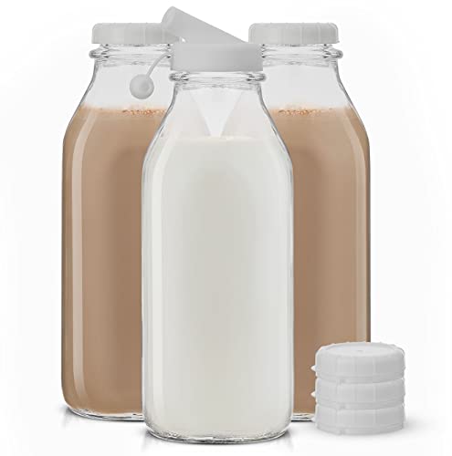 Glass Milk Bottle with Lids and Pourer Multi-Pack
