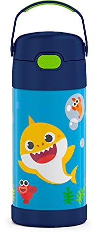 THERMOS FUNTAINER 12 Oz Stainless Steel Vacuum Insulated Kids Straw Bottle, Baby Shark