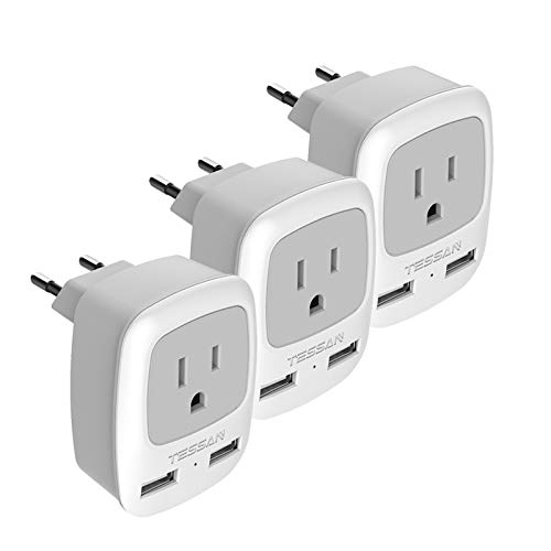 TESSAN European Travel Plug Adapter 3 Pack with USB Ports