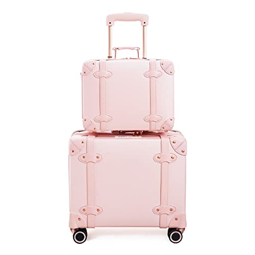 Vintage Carry-on Luggage with TSA Lock - Pink