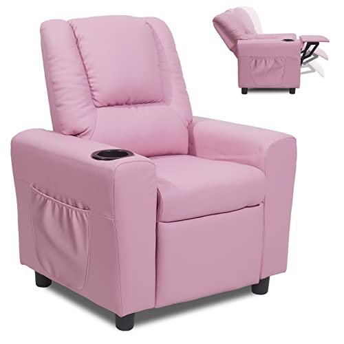 Kids Recliner Chair with Cup Holder and Side Pocket - Pink