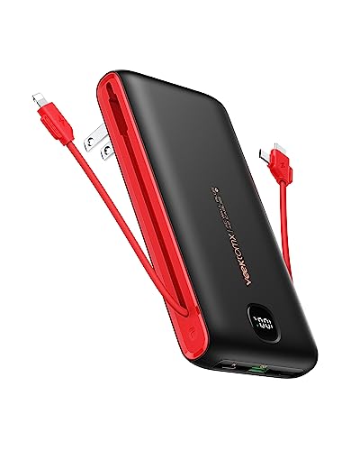 VEEKTOMX Portable Charger with Built-in Cables and AC Wall Plug