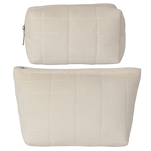 Large Capacity Makeup Bag Set - 2 Pieces Plush White Makeup Bag