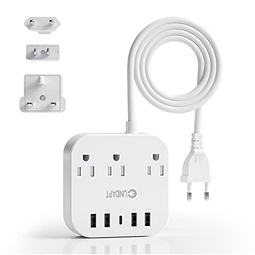 Compact European Travel Plug Adapter with Multiple USB and AC Ports