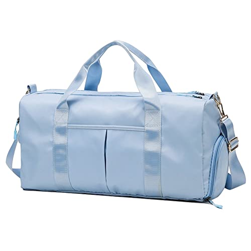 Light Blue Gym Bag with Wet Pocket and Shoes Compartment