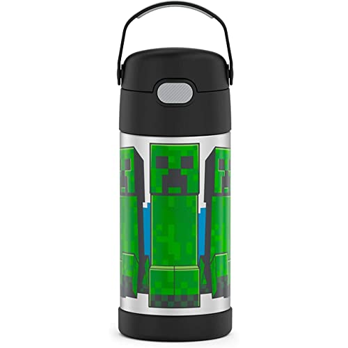 THERMOS FUNTAINER 12oz Stainless Steel Vacuum Insulated Kids Straw Bottle, Minecraft
