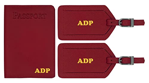 Personalized Monogrammed Red Leather Travel Accessory Set