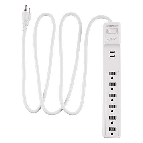Amazon Basics 6-Outlet Surge Protector Power Strip with 2 USB Ports