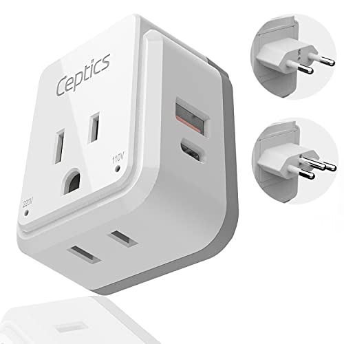 Ceptics Travel Power Plug Adapter Set - Brazil, 20W PD & QC, Safe Dual USB & USB-C 3.1A