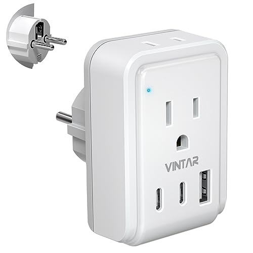 VINTAR Type E F Plug Adapter with Dual USB-C Ports