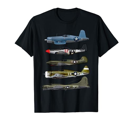 WW2 Warplane B-17 P51 Mustang F4U Corsair T-Shirt