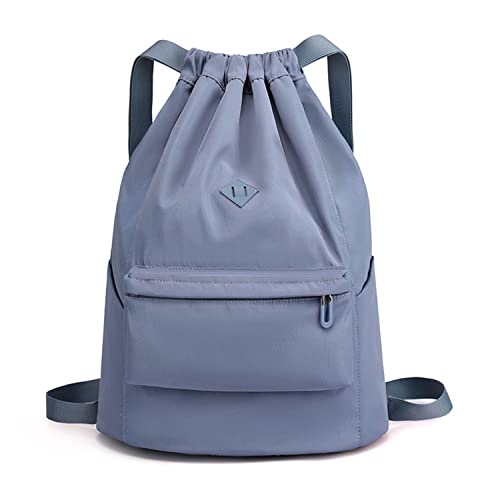 Canvas Drawstring Backpack - Unisex Travel Hiking Bag (Blue)