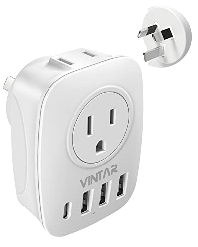 VINTAR Australia Travel Adapter with 1 USB C,3 USB Ports and 2 American Outlets
