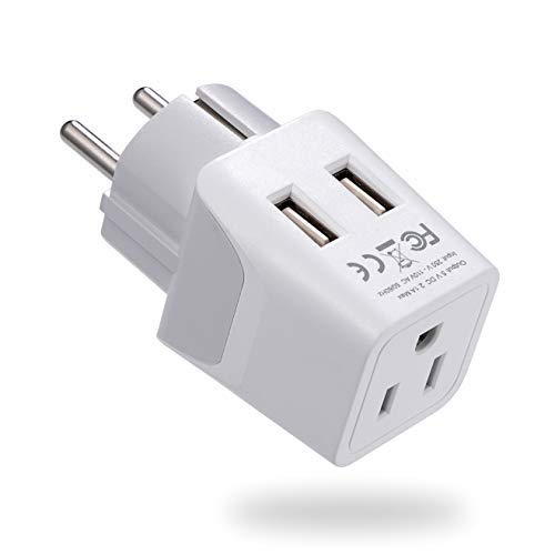 Ceptics Schuko Travel Adapter Plug with 2 USB + USA Socket