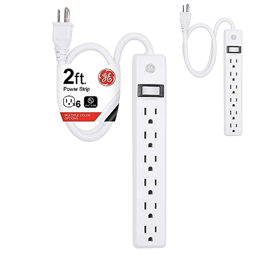 GE 6-Outlet Power Strip, 2 Pack, 2 Ft Extension Cord