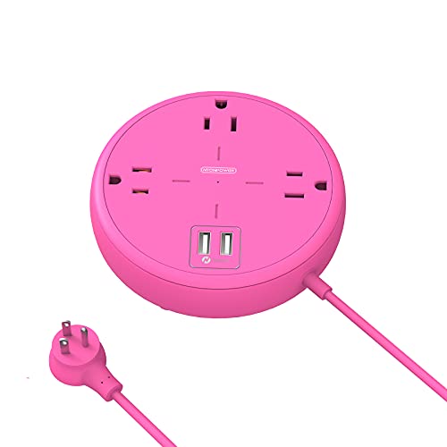 Compact Pink Power Strip with USB Ports