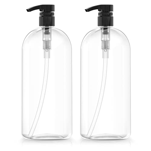Bar5F Shampoo Bottles with Pumps, 32oz/1Liter/Large, Pack of 2