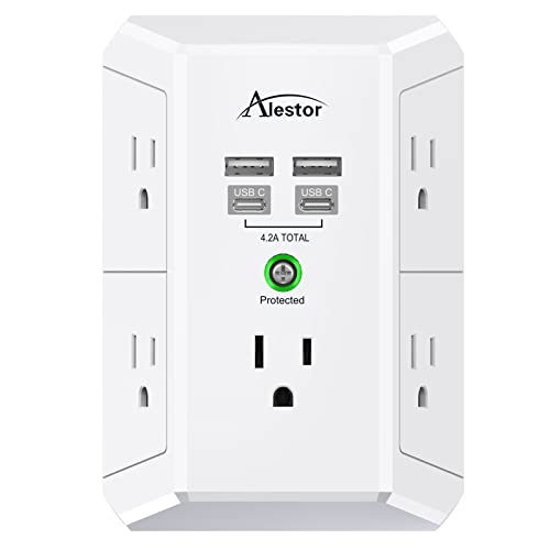 USB-C Multi Plug Outlet Extender - ALESTOR Surge Protector Power Strip