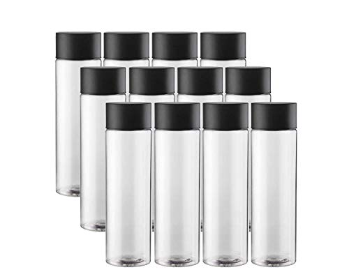 Reusable Plastic Juice/Water Bottles with Black Lids - 12 Pack