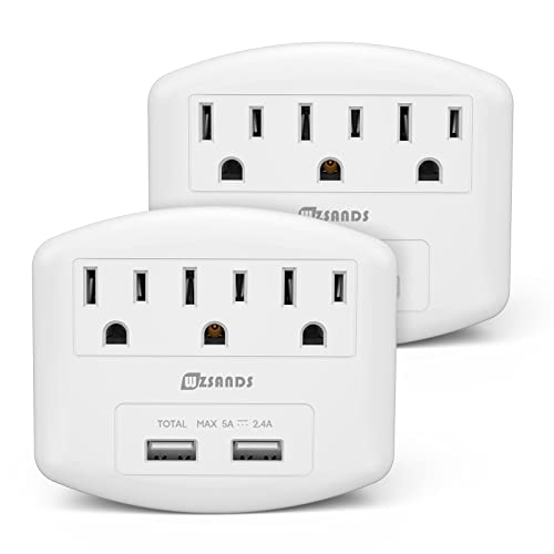 2 Pack USB Wall Charger Power Strip with 3 Outlets and 2 USB Ports