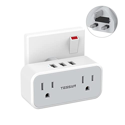 TESSAN US to UK Plug Adapter with 2 Outlet 3 USB Charger