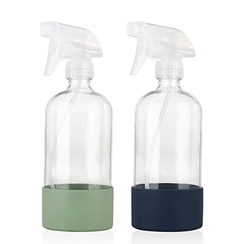 HOMBYS Clear Glass Spray Bottles with Silicone Sleeve - 2 Pack