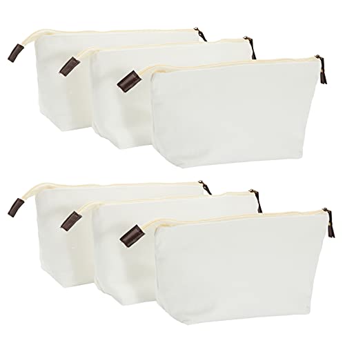 Canvas Makeup Bags with Zipper for Cosmetics, Toiletries - 6 Pack